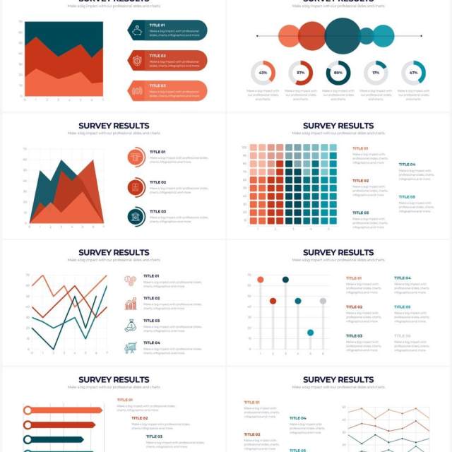 橘色系市场调查市场分析PPT信息图形素材Survey Results Powerpoint Infographics