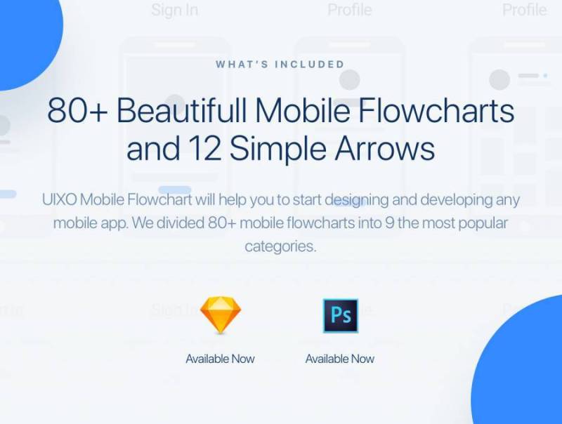 80+移动流程图组件和12个用于Sketch和Photoshop的箭头。，UIXO Mobile Flowchart Kit