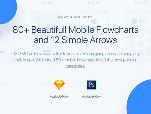 80+移动流程图组件和12个用于Sketch和Photoshop的箭头。，UIXO Mobile Flowchart Kit