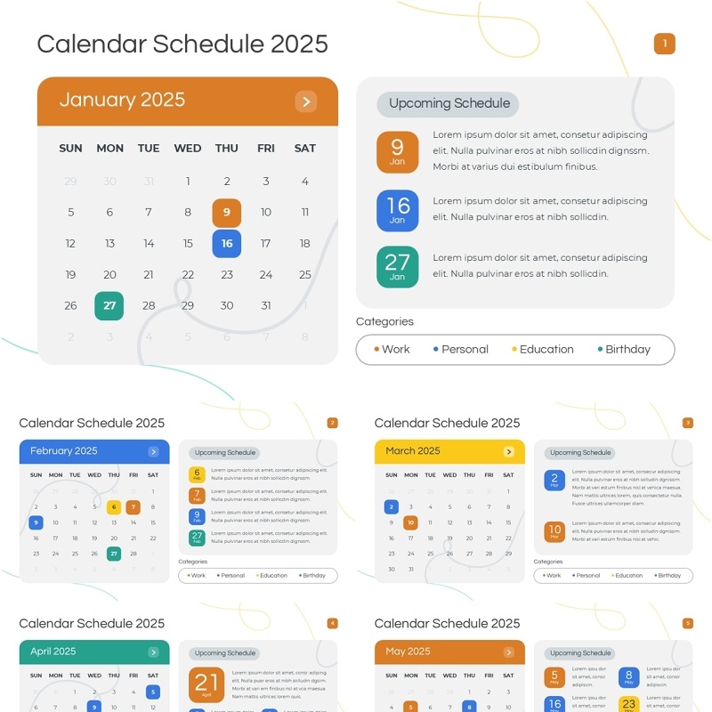 2025年日历日程表PPT模板Widescreen - Multicolor 2 Light