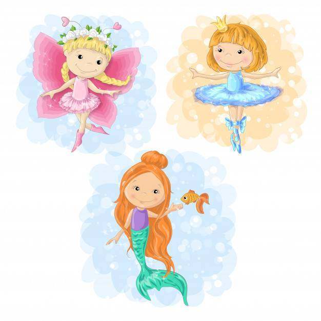Lovely cartoon girl butterfly, ballerina and a mermaid. Lovely cartoon girl butterfly, ballerina and a mermaid.