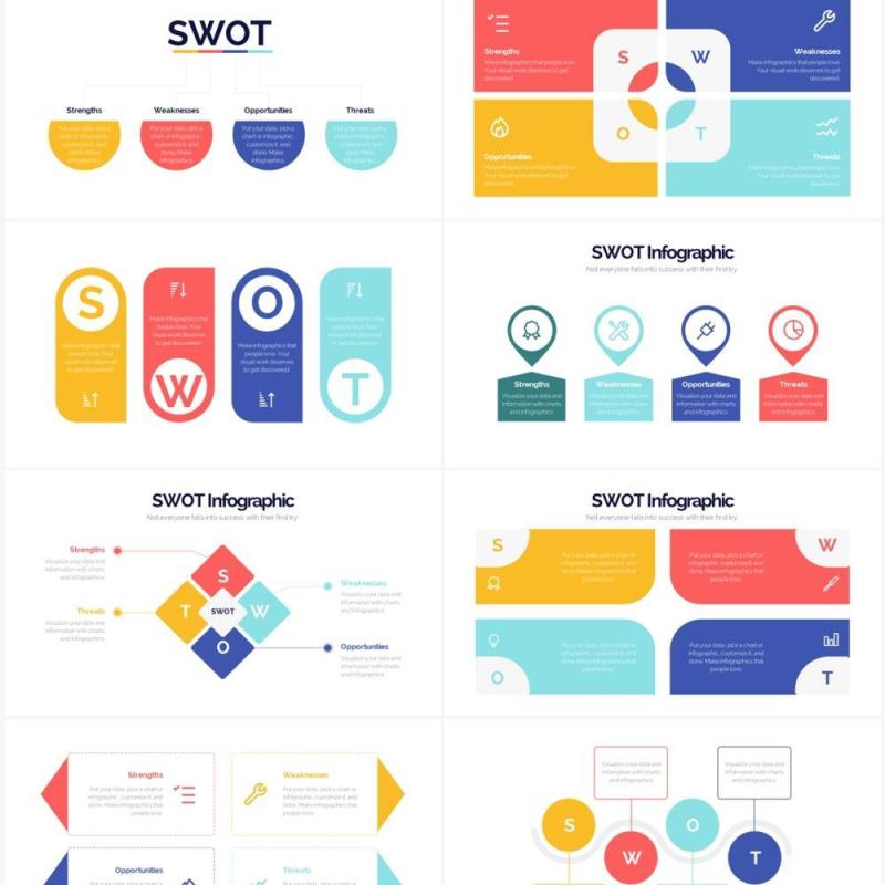 多彩简约SWOT分析模型企业战略分析PPT信息图形素材SWOT Powerpoint Infographics