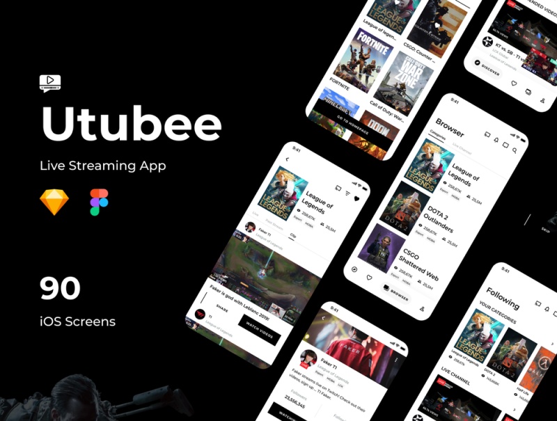 游戏流媒体手机UI套件，Utubee  - 直播应用