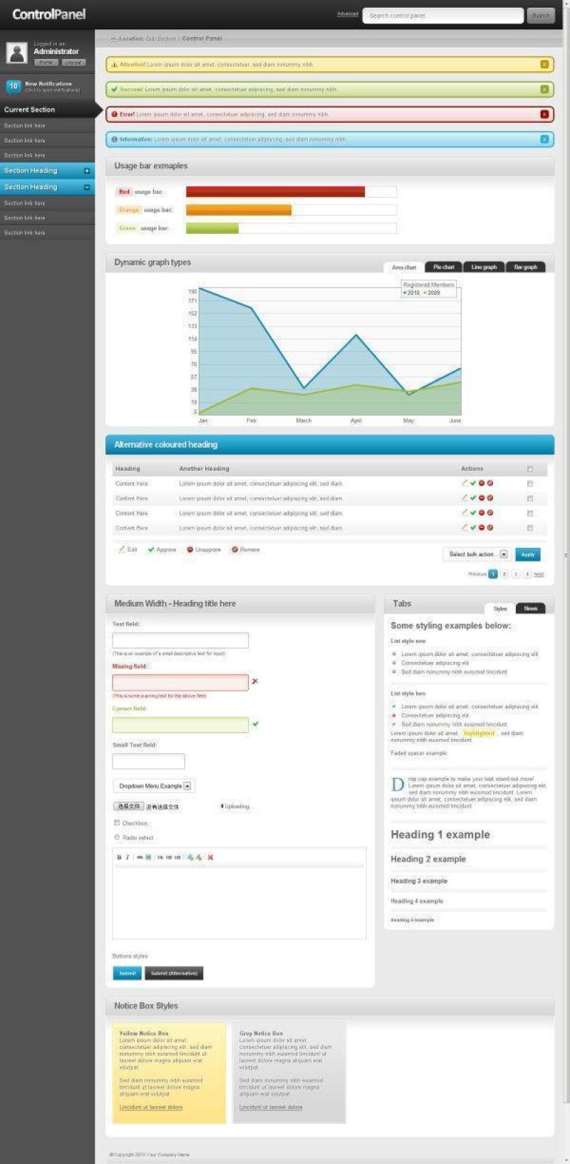 网站后台css+xhtml模板