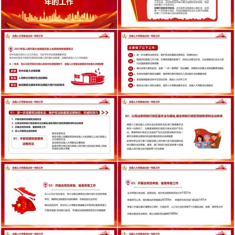 红色大气全国人大常委会工作报告PPT模板