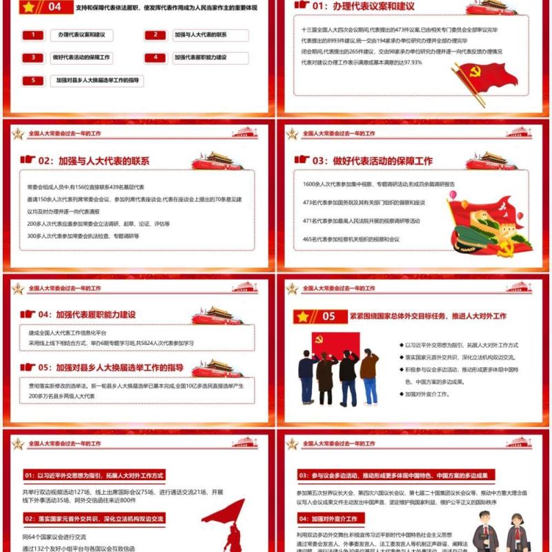 红色大气全国人大常委会工作报告PPT模板