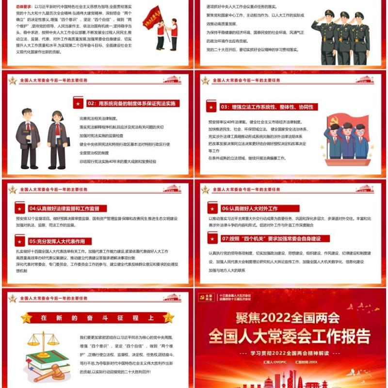 红色大气全国人大常委会工作报告PPT模板