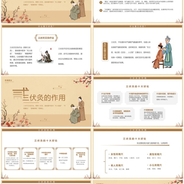 棕色中国风三伏灸知识科普PPT模板 棕色中国风三伏灸知识科普PPT模板