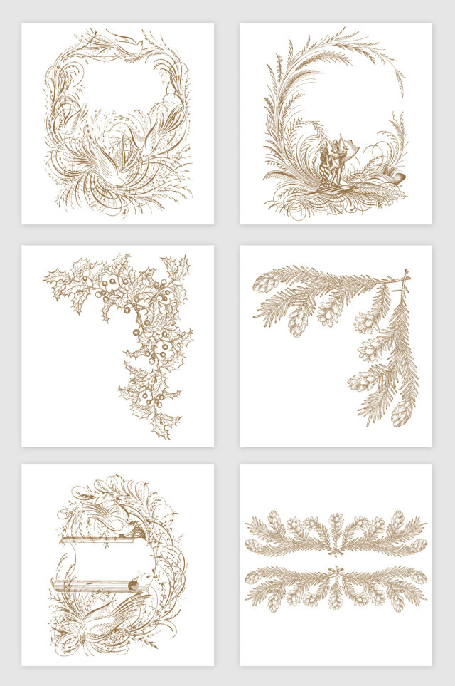 松枝植物花边框插画矢量图形 松枝植物花边框插画矢量图形