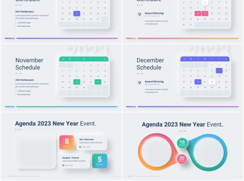 简洁新年公司活动议程PPT幻灯片模板2023 Versatile  New Year Light