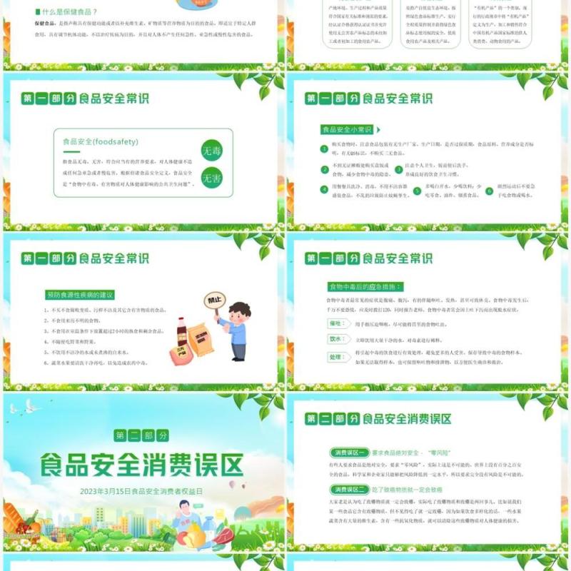 绿色卡通风食品安全消费者权益日PPT模板