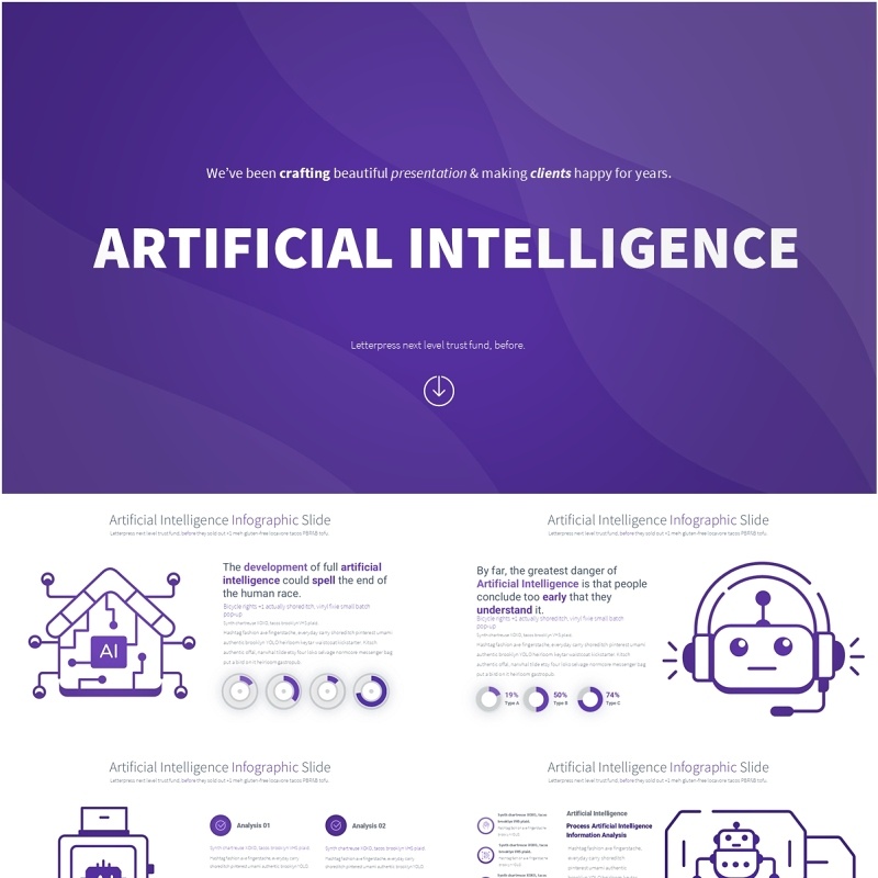 AI人工智能信息图PPT模板Artificial intelligence - Color 07 (Deep Purple)