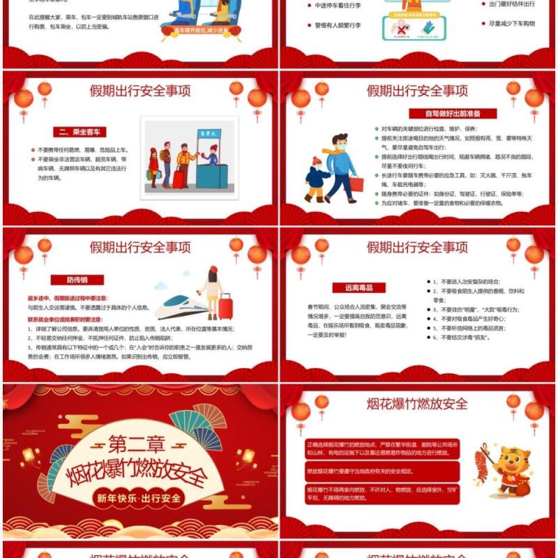 红色中国风春节安全主要事项PPT动态模板