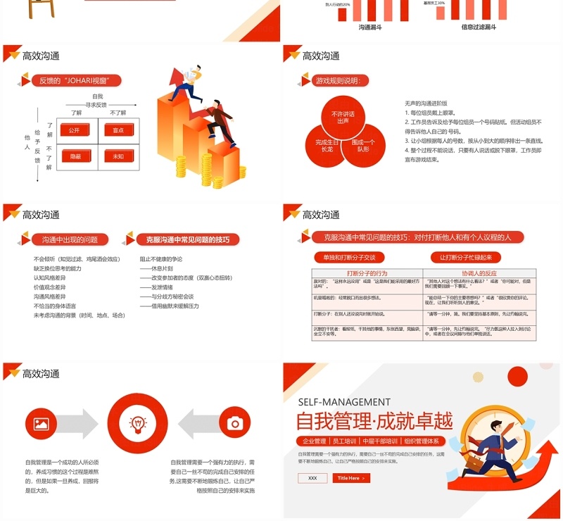 红色简约风自我管理成就卓越PPT模板