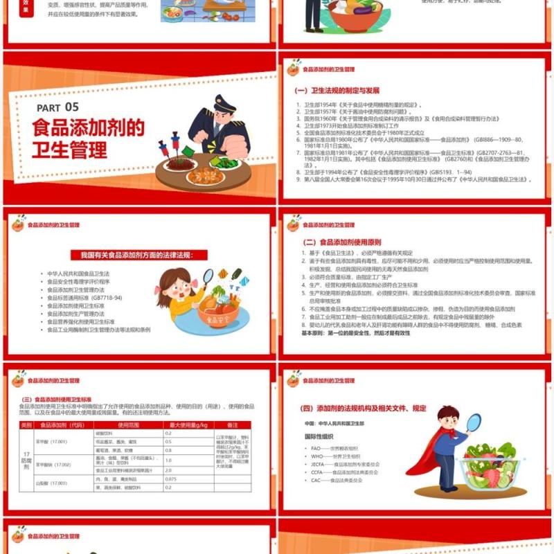 红色卡通风食品添加剂宣传教育PPT模板
