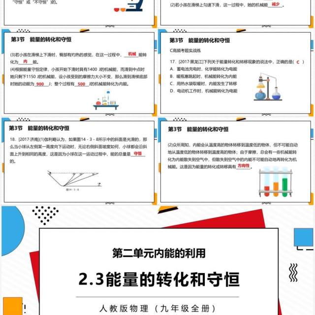 部编版九年级物理全册能量的转化和守恒课件PPT模板