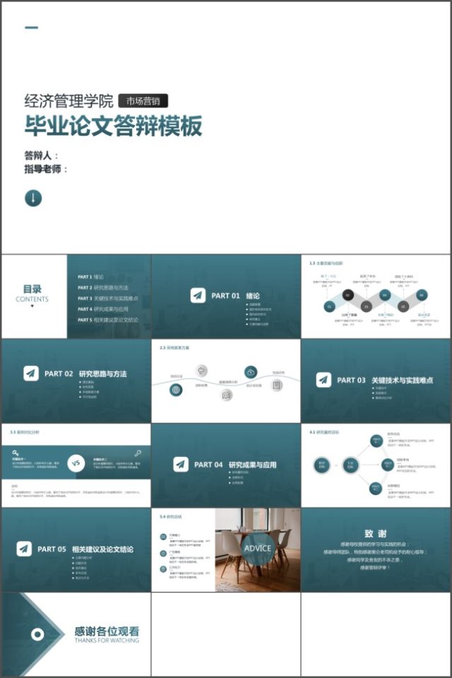 经济管理学院市场营销专业简约杂志风格论文答辩ppt模板
