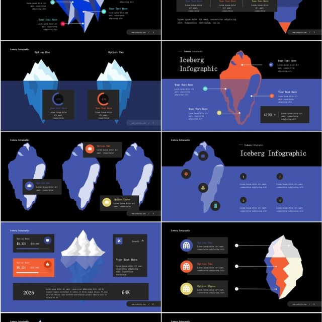 深色数据分析冰山图信息图ppt素材