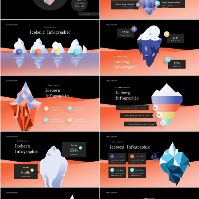 深色数据分析冰山图信息图ppt素材