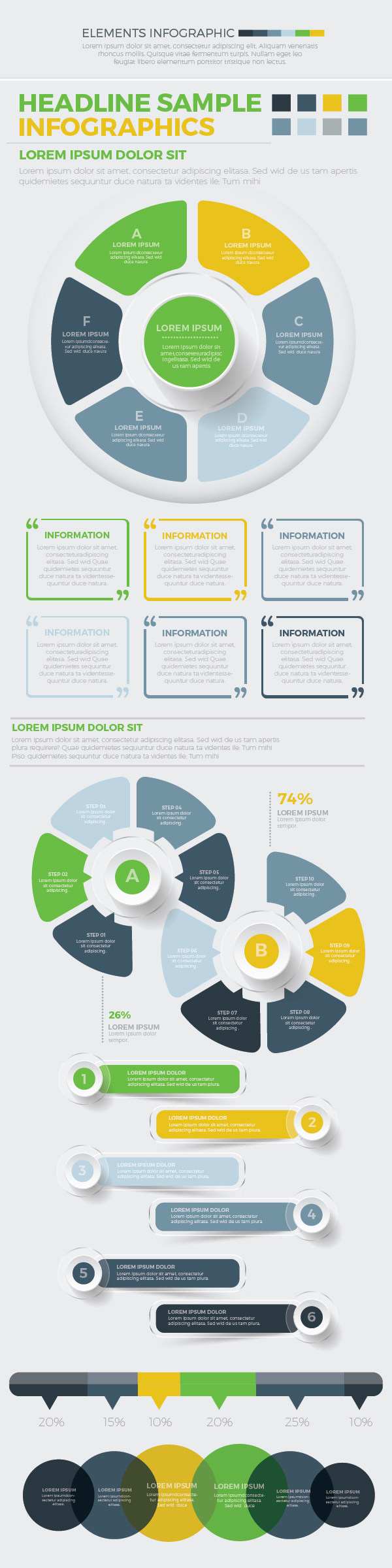 黄绿色信息图表设计模板素材Infographics Template Design