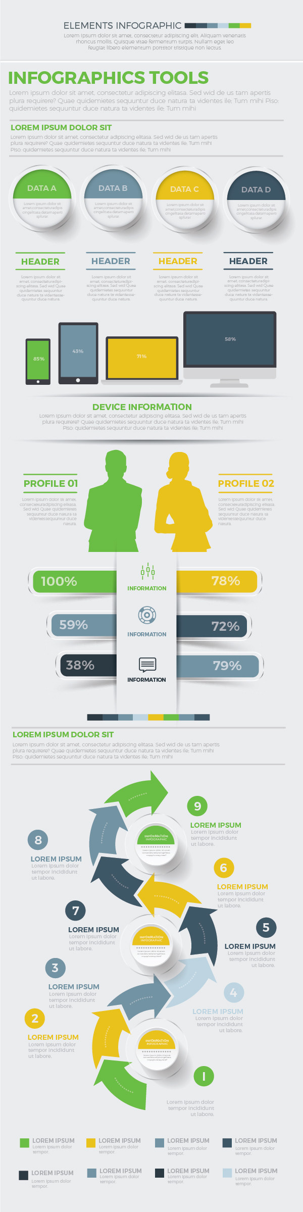 黄绿色信息图表设计模板素材Infographics Template Design
