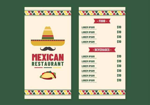 墨西哥餐厅菜单矢量