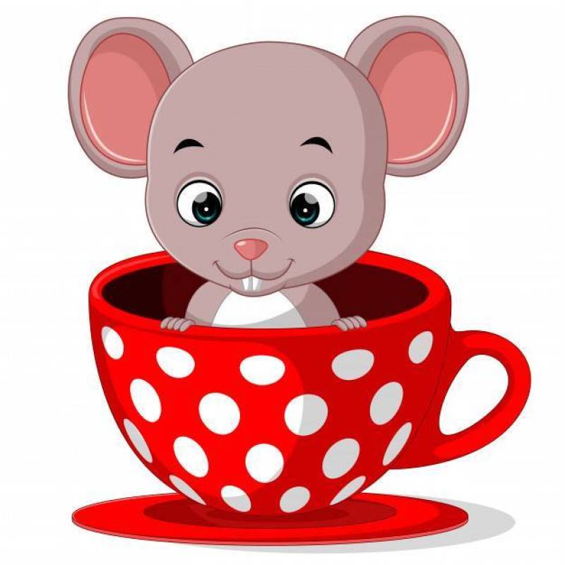 可爱的卡通老鼠在一杯