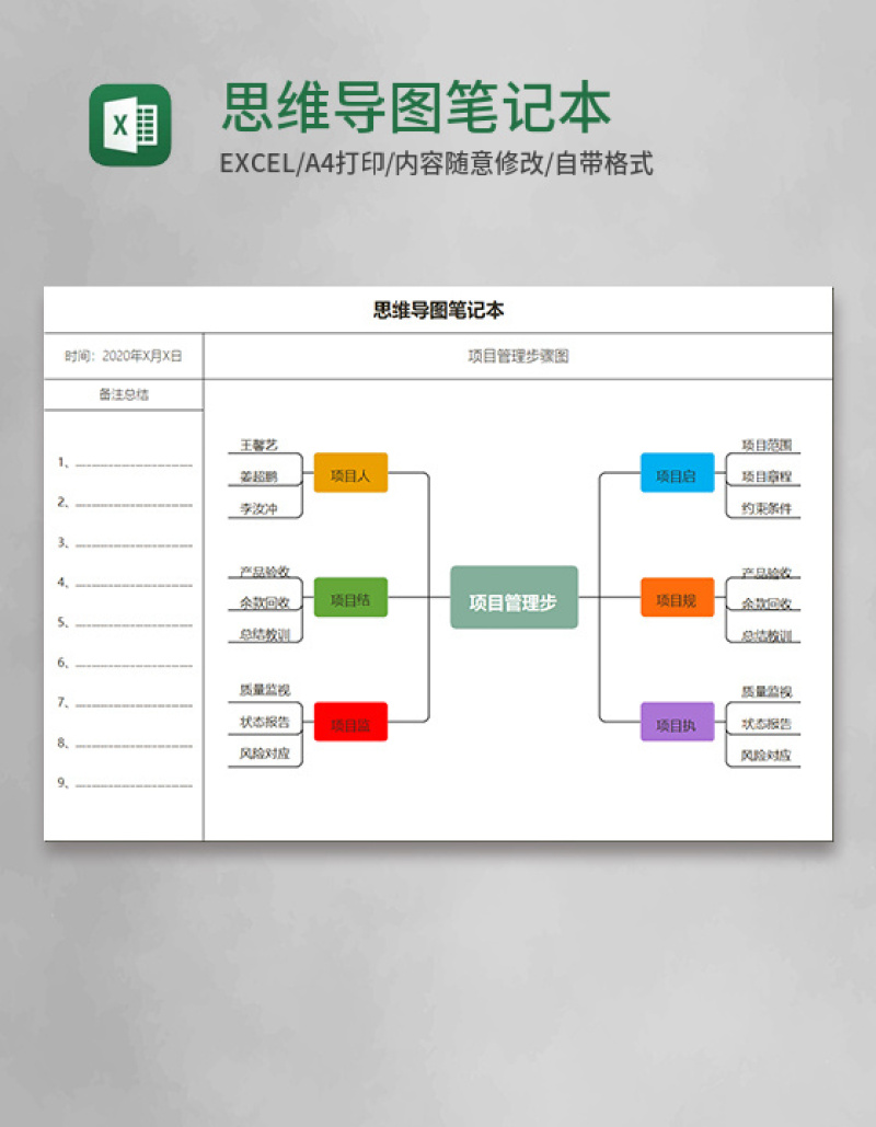 思维导图笔记本Execl模板