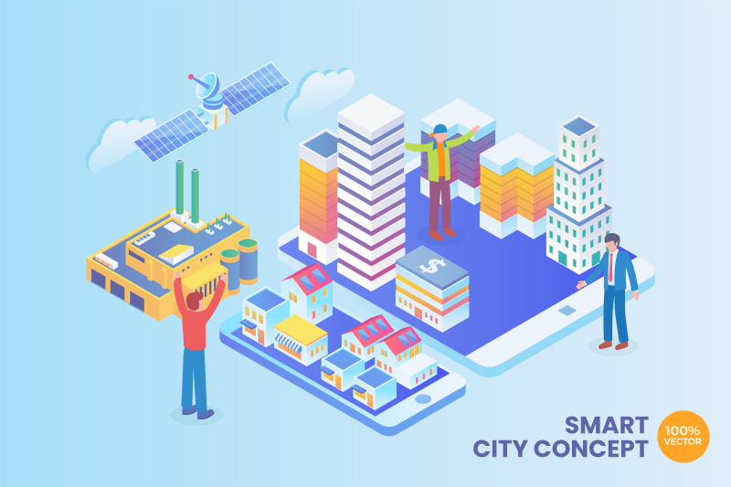 2.5D等距智能城市概念矢量AI插画素材场景Isometric Smart City Concept Vector Concept