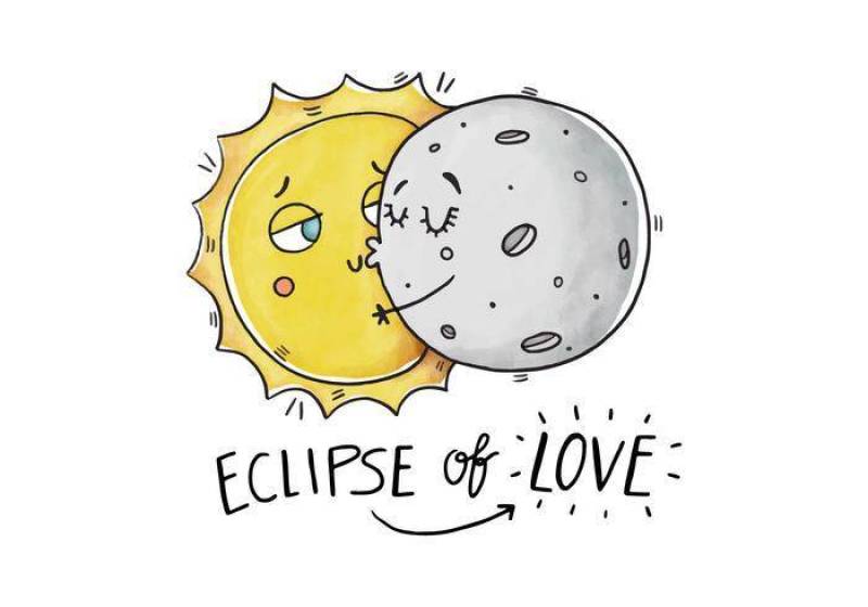 滑稽的太阳和月亮字符与Eclipse笑话矢量吻