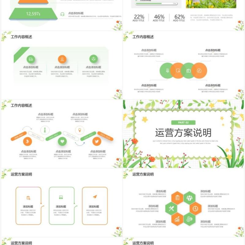绿色小清新春天你好工作总结PPT模板