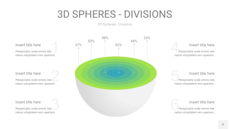 浅绿色3D球体切割PPT信息图3