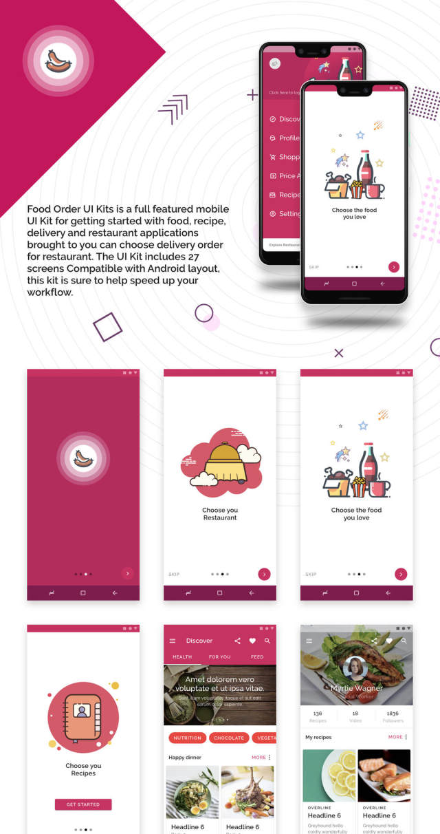 基于现代食品的移动UI工具包,用于Sketch。,Food Order UI Kits 基于现代食品的移动UI工具包,用于Sketch。,Food Order UI Kits