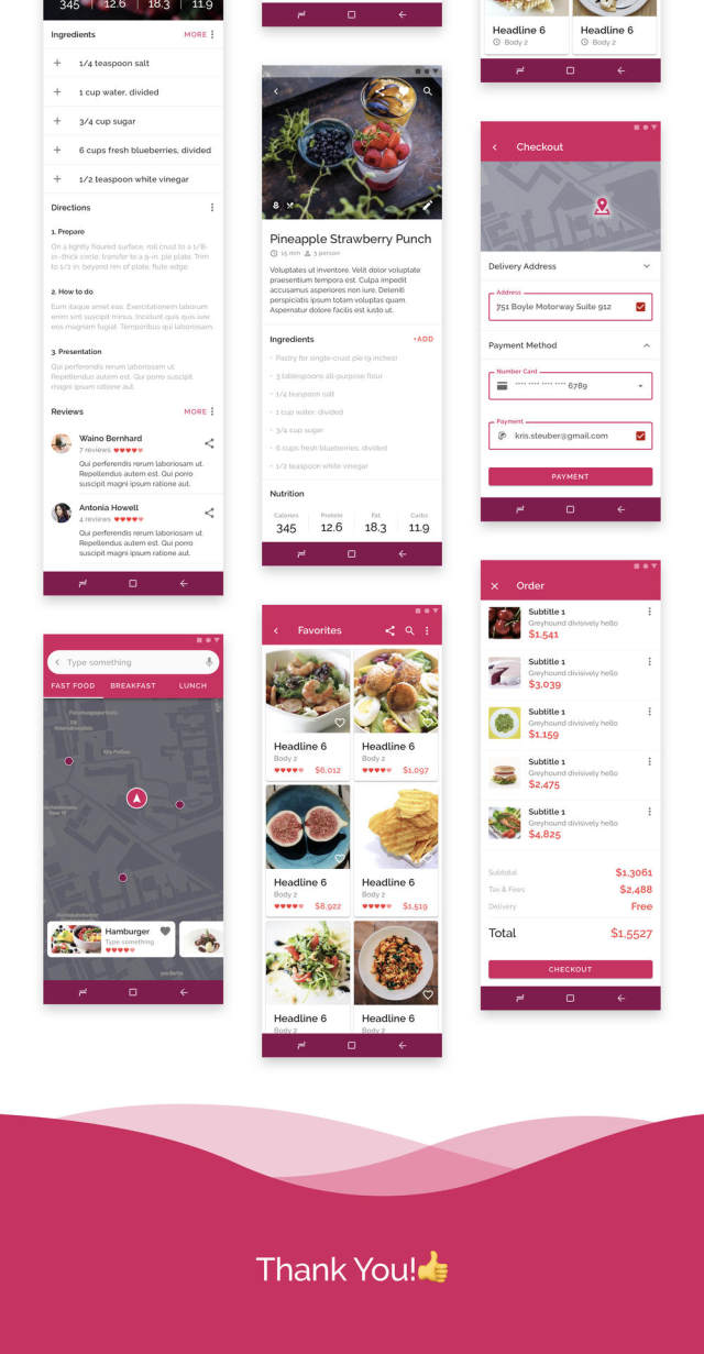 基于现代食品的移动UI工具包，用于Sketch。，Food Order UI Kits