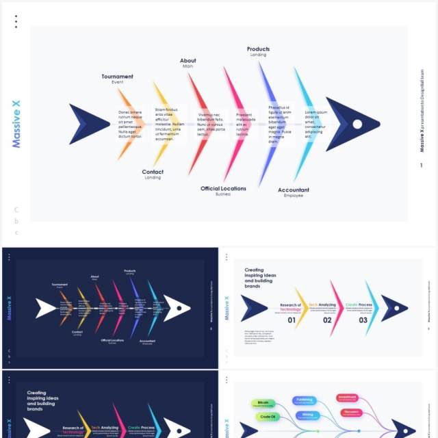 鱼骨信息图表PPT模板素材Fishbone infographics