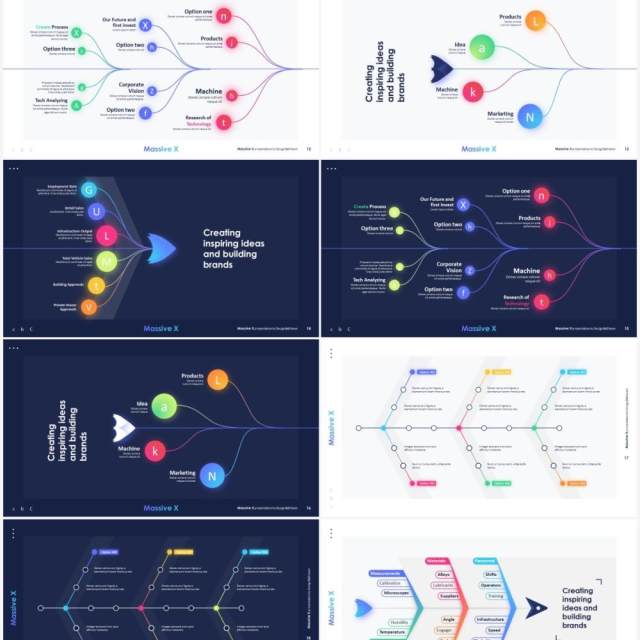 鱼骨信息图表PPT模板素材Fishbone infographics