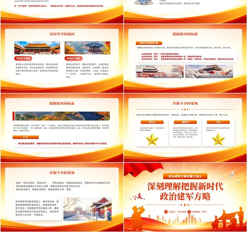 红色党政风新时代政治建军方略PPT模板