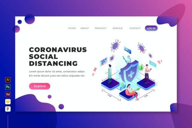 冠状病毒社交距离等距网页UI界面PSD设计模板coronavirus social distancing isometric web page 冠状病毒社交距离等距网页UI界面PSD设计模板coronavirus social distancing isometric web page