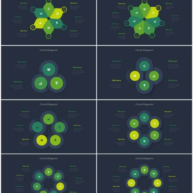 深色系绿色商业产品流程图关系图圆形PPT素材元素Infographic Green