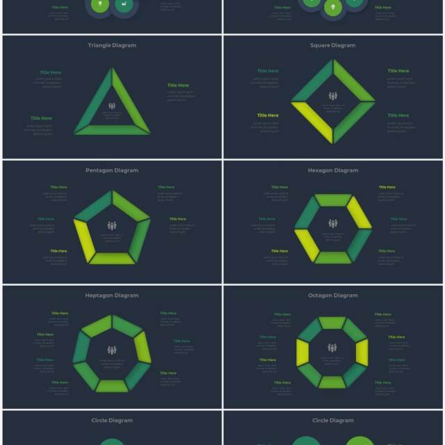 深色系绿色商业产品流程图关系图圆形PPT素材元素Infographic Green