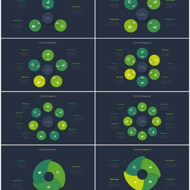 深色系绿色商业产品流程图关系图圆形PPT素材元素Infographic Green