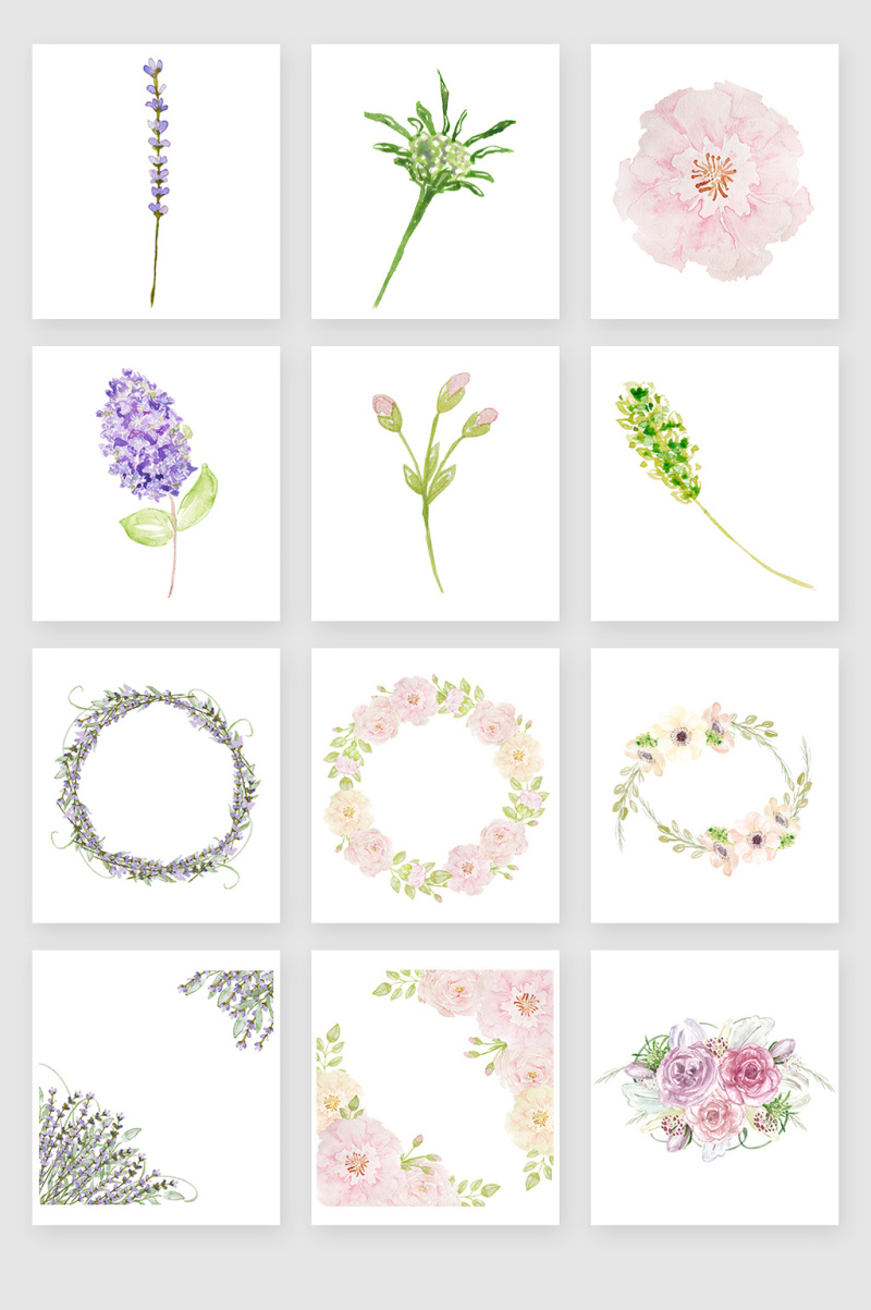 水彩植物花环花纹素材