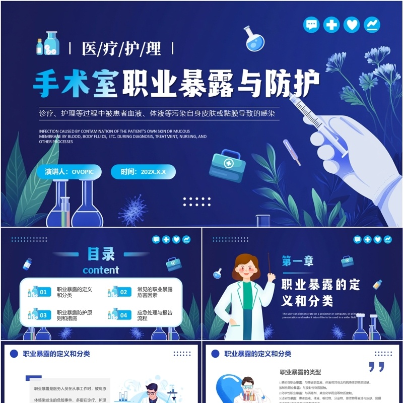 蓝色卡通风手术室职业暴露与防护PPT模板