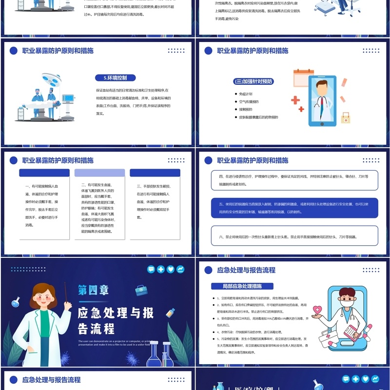 蓝色卡通风手术室职业暴露与防护PPT模板