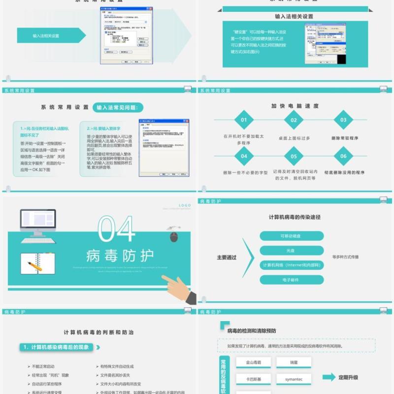 绿色简约风电脑基本操作知识PPT模板