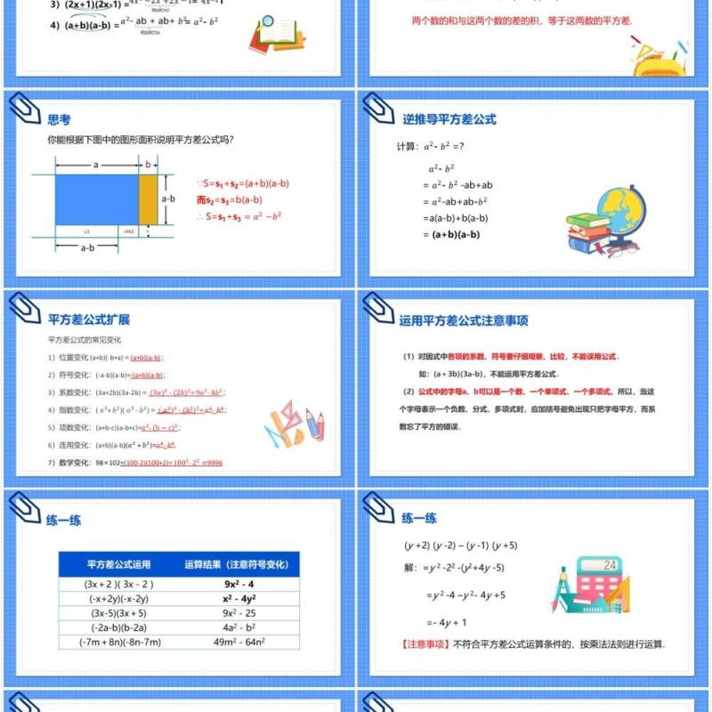 部编版八年级数学上册平方差公式课件PPT模板