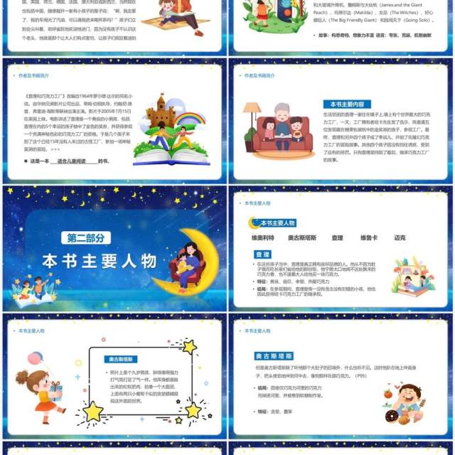 蓝色卡通风查理的巧克力工厂PPT模板 蓝色卡通风查理的巧克力工厂PPT模板