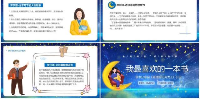 蓝色卡通风查理的巧克力工厂PPT模板 蓝色卡通风查理的巧克力工厂PPT模板