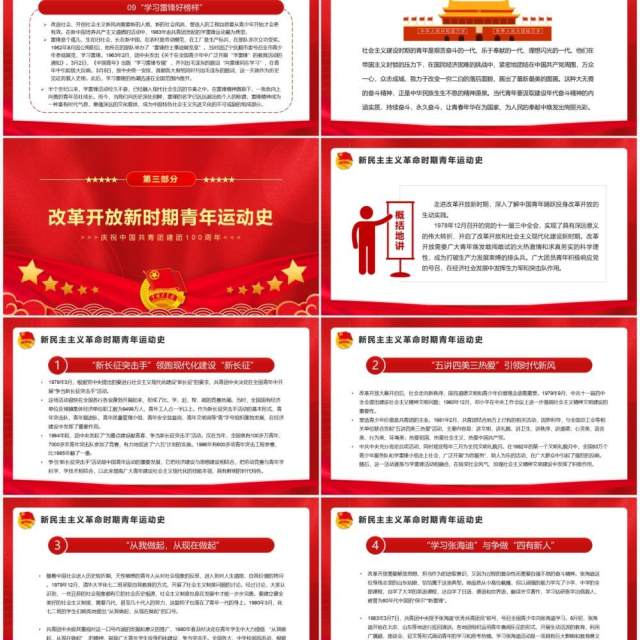 红金党政风中国青年运动史PPT模板 红金党政风中国青年运动史PPT模板
