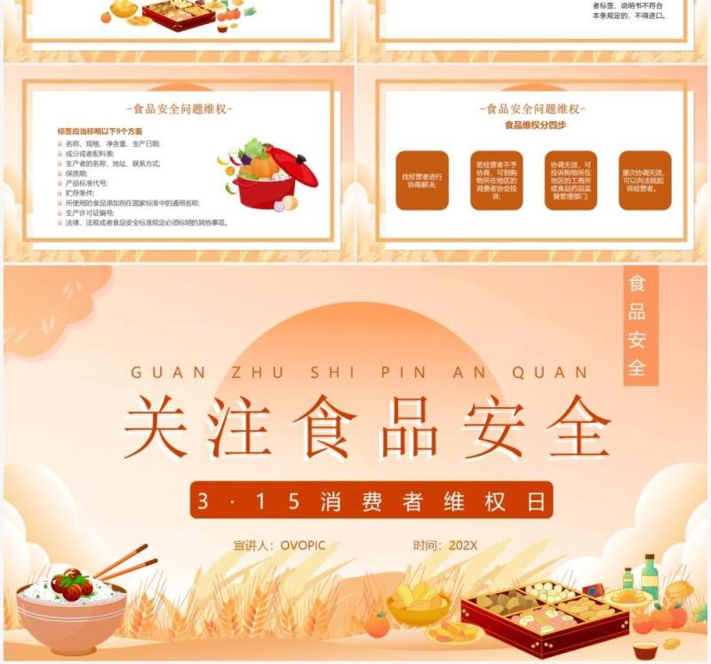 橙色卡通风关注食品安全PPT动态模板